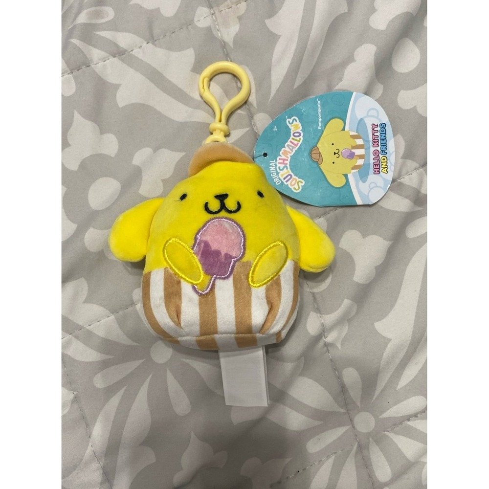 Squishmallow Pompompurin 3.5 Inch Clip Sanrio Hello Kitty and Friends 2024 Plush